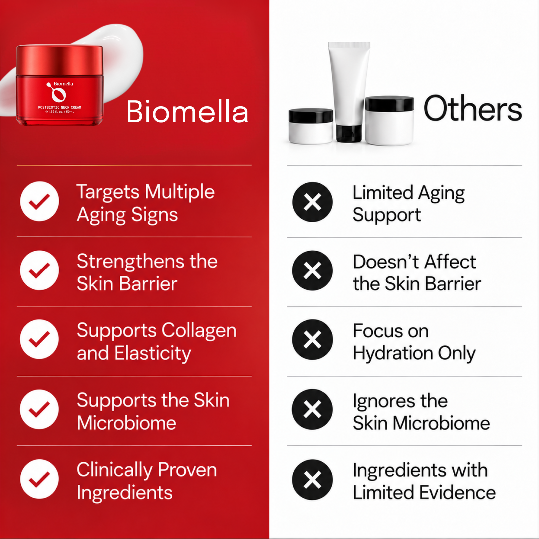 Biomella Postbiotic Neck Cream benefits compared with other neck creams