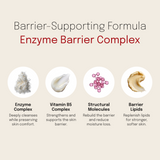 Biomella The Daily Cleanser Enzyme Barrier Complex infographic showing key skincare ingredients
