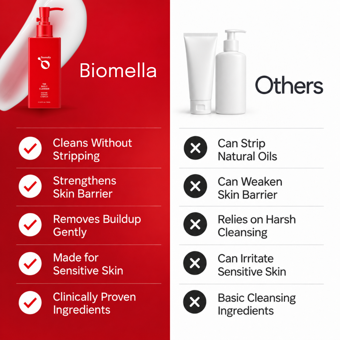 Biomella The Daily Cleanser formula benefits compared with other facial cleansers