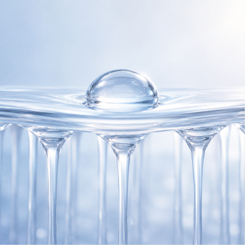 Illustration of a water droplet on a hydrated skin barrier