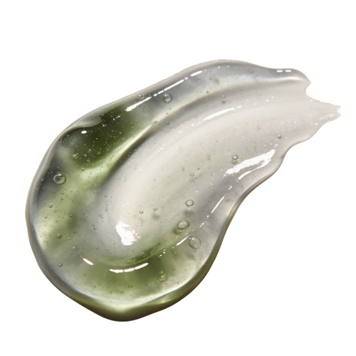 Green translucent Sirtalice gel texture on a white background