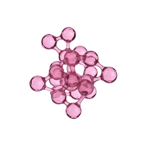 Structural Molecules skincare complex shown as a pink molecular illustration