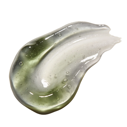 Green translucent gel-like Sirtalice skincare ingredient on a white background